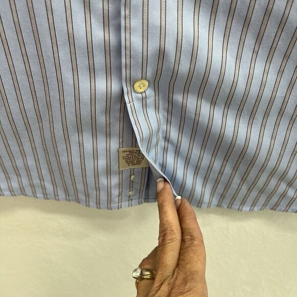 Peter Millar Nanoluxe Button Down Shirt Men 17.5 Long Blue Striped Easycare - Picture 5 of 12